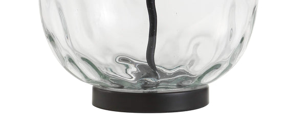 Clear Glass and Black Metal LED Table Lamp with White Linen Shade