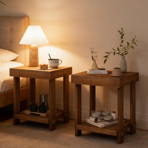Solid Wood End Table Set of 2 with 2-Tier Storage
