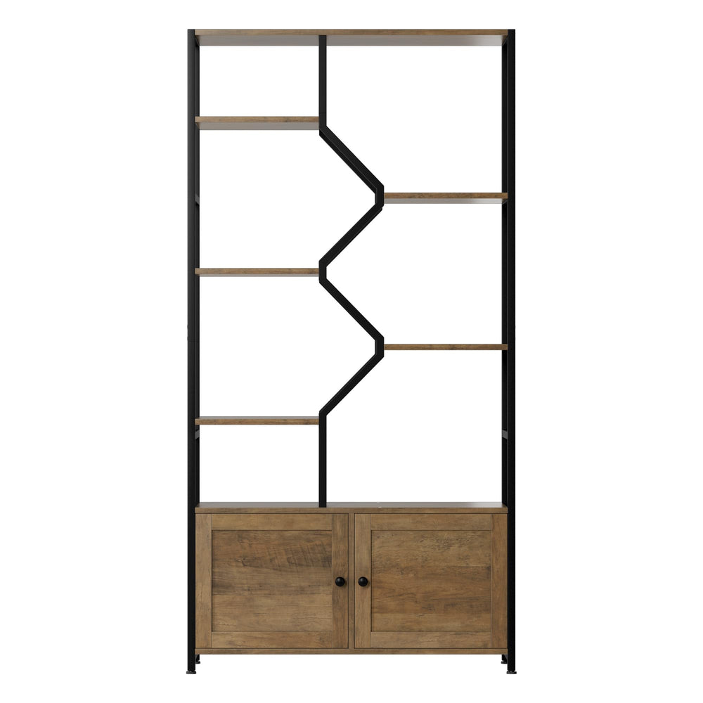 6-Tier Geometric Bookshelf with Storage Cabinet