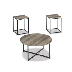3-Piece Coffee & End Table Set – Round Top, Metal Frame, Wood Grain