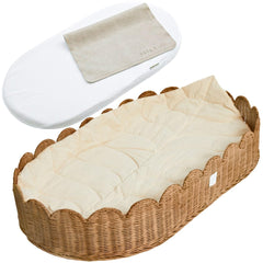 Scalloped Rattan Baby Changing Basket with Accessories