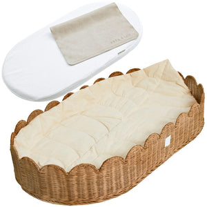 Scalloped Rattan Baby Changing Basket with Accessories