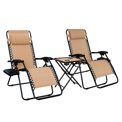 Zero Gravity Reclining Lounge Chair Set with Side Table & Headrest – 2-Pack