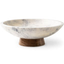 Marble Decorative Bowl with Acacia Wood Pedestal