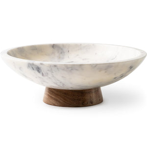 Marble Decorative Bowl with Acacia Wood Pedestal