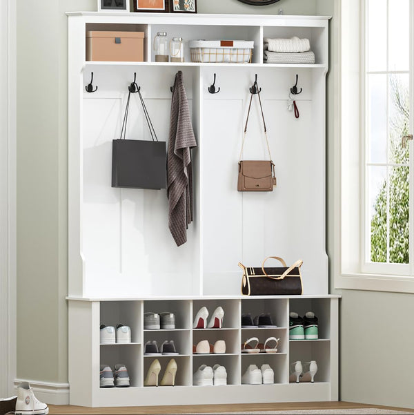 Farmhouse Hall Tree with Bench and Shoe Storage