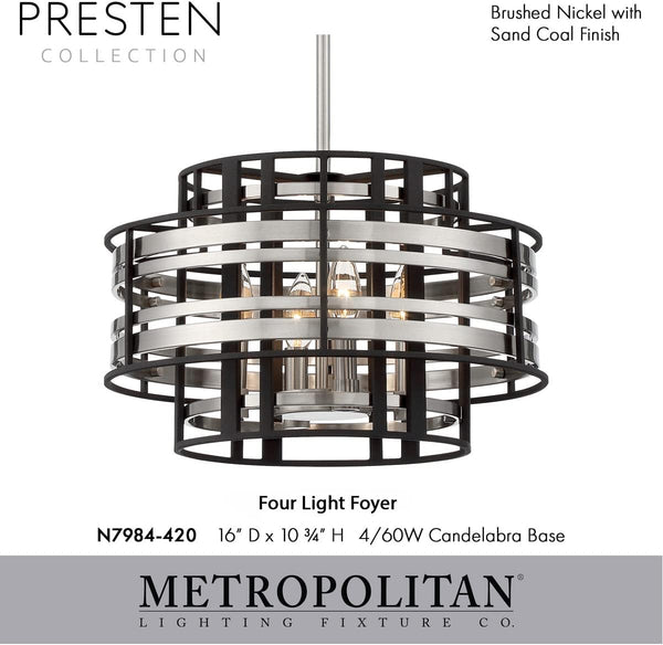 4-Light Pendant – Brushed Nickel & Sand Coal Finish