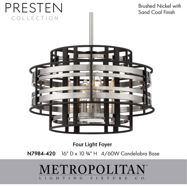 4-Light Pendant – Brushed Nickel & Sand Coal Finish