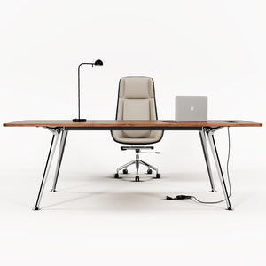 60-Inch Executive Desk with Built-In Power Outlet & Chrome Legs