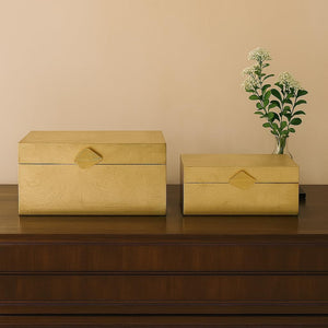 Decorative Wooden Storage Boxes with Gold Accent – Set of 2