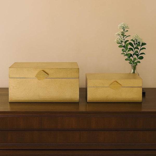 Decorative Wooden Storage Boxes with Gold Accent – Set of 2