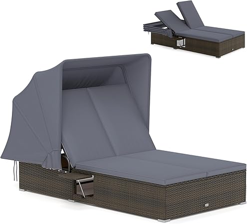 Outdoor Daybed with Retractable Canopy & 6-Position Backrest
