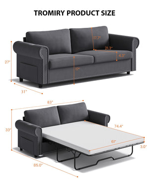 Queen Pull Out Sofa Bed with Memory Foam Mattress