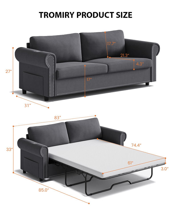 Queen Pull Out Sofa Bed with Memory Foam Mattress