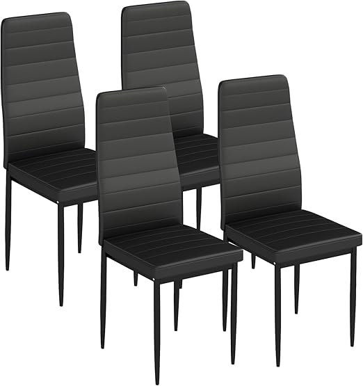 5-Piece Glass Dining Table Set with 4 Upholstered Faux Leather Chairs
