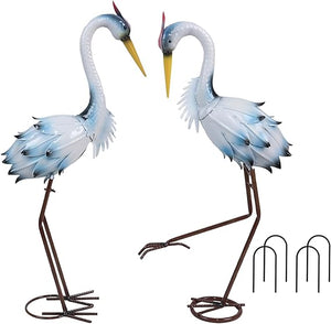 Metal Blue Heron Garden Statues Set of 2 – Outdoor Yard Art Lawn Sculptures