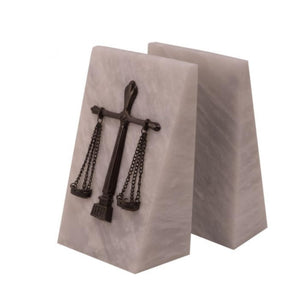 Marble Scales of Justice Bookends – White Wedge Set of 2