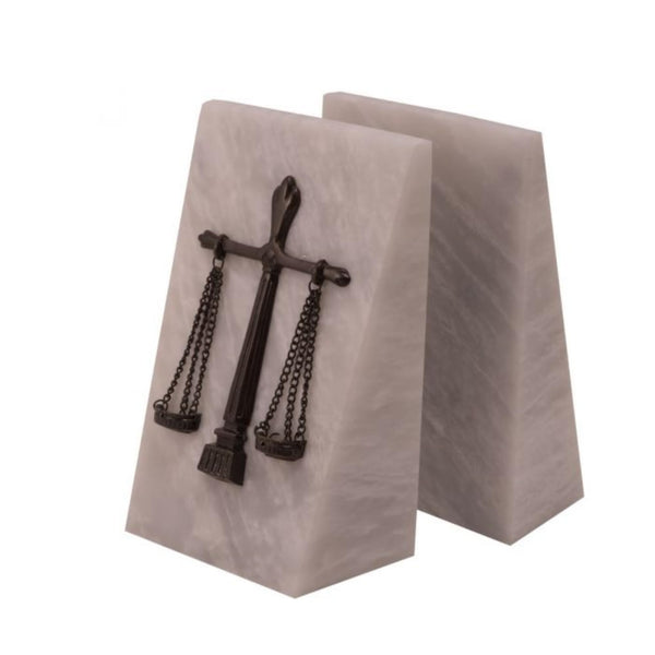 Marble Scales of Justice Bookends – White Wedge Set of 2