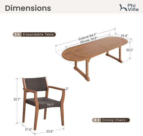 9-Piece Acacia Wood Outdoor Dining Set with Extendable Table
