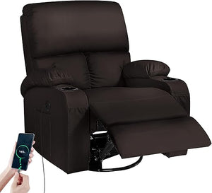 Swivel Rocker Recliner Chair with Massage, Heat & USB Charging