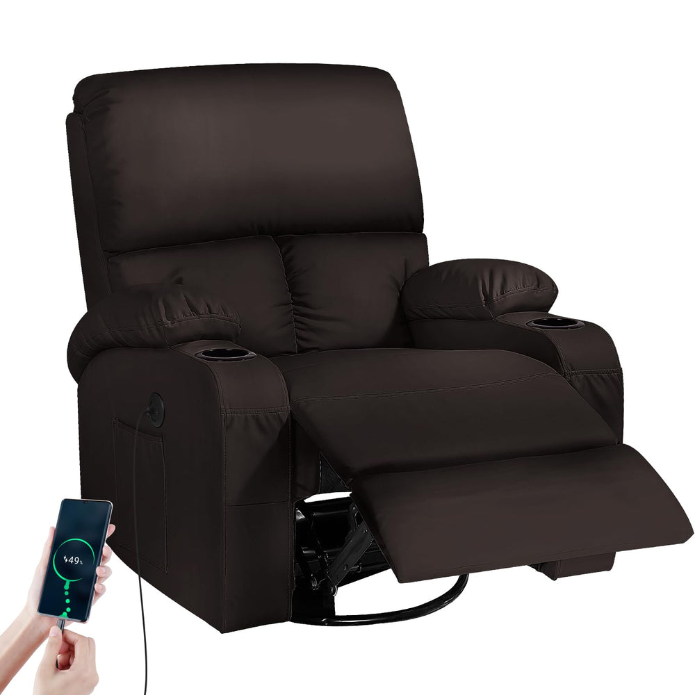 Swivel Rocker Recliner Chair with Massage, Heat & USB Charging