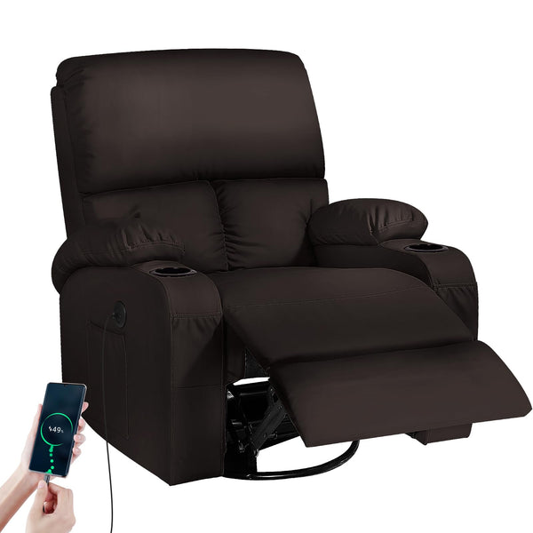 Swivel Rocker Recliner Chair with Massage, Heat & USB Charging