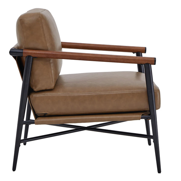 Mid-Century Modern Accent Chair Set of 2 – Faux Leather Armchair with Metal Frame