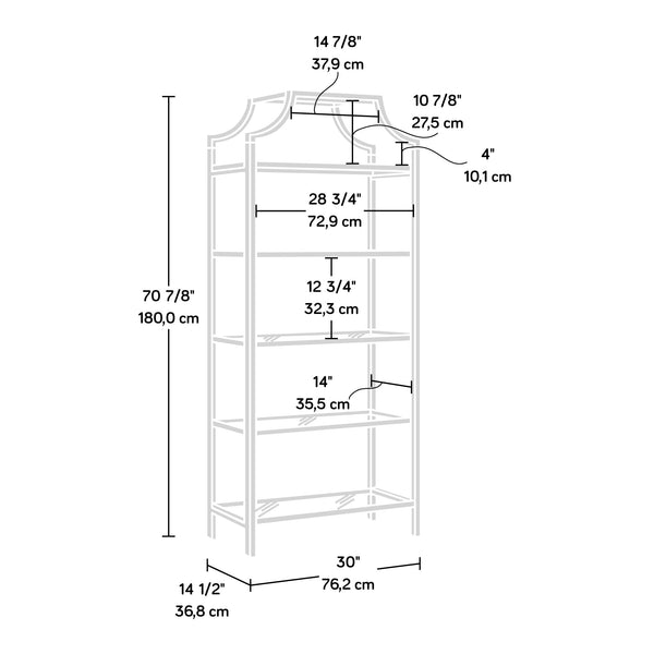 5-Shelf Bookcase with Satin Gold Finish