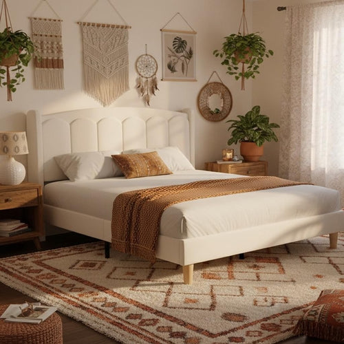 Queen Upholstered Platform Bed Frame with LED Headboard