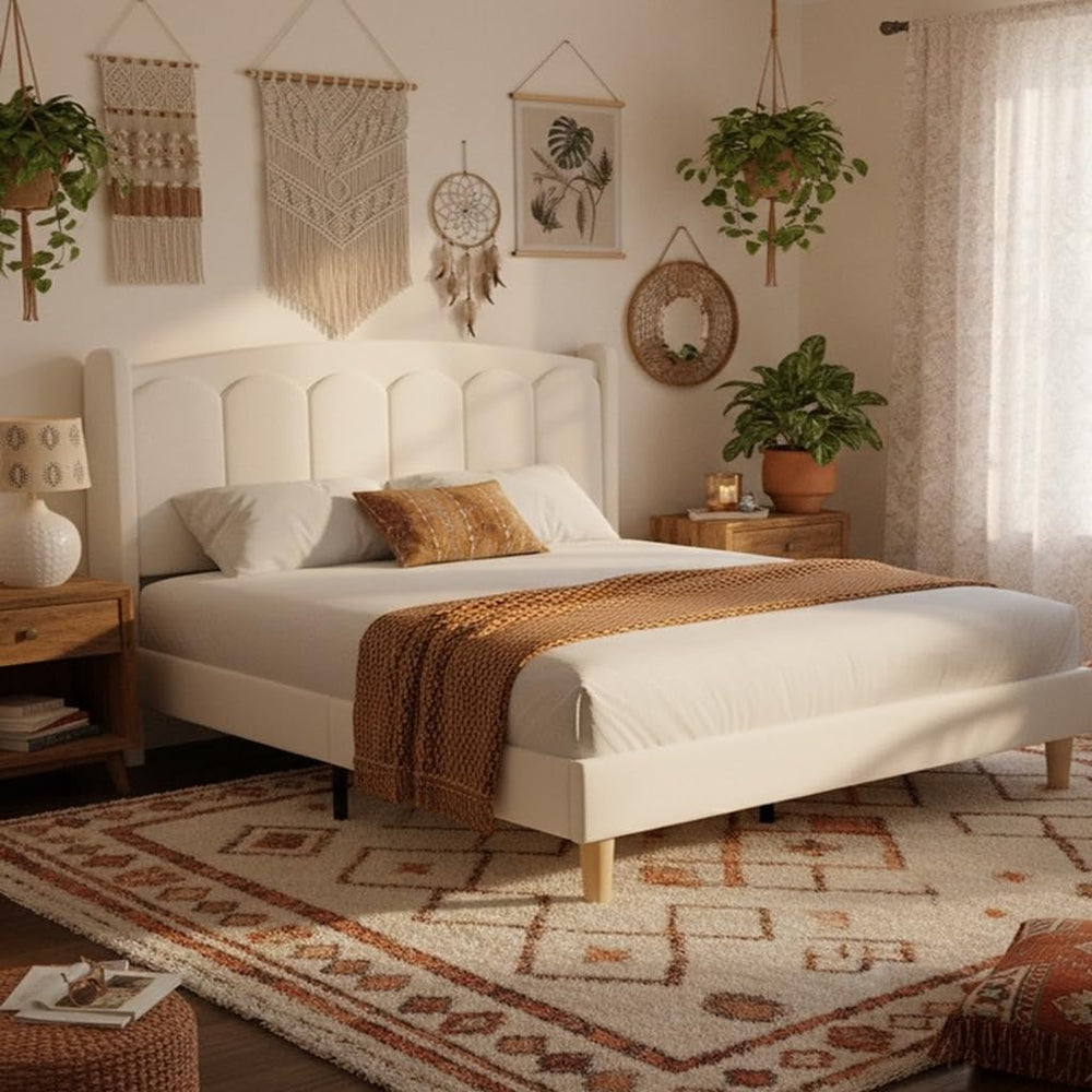 Queen Upholstered Platform Bed Frame with LED Headboard