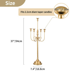 37-Inch Tall 5-Arm Gold Metal Candelabra — Set of 2