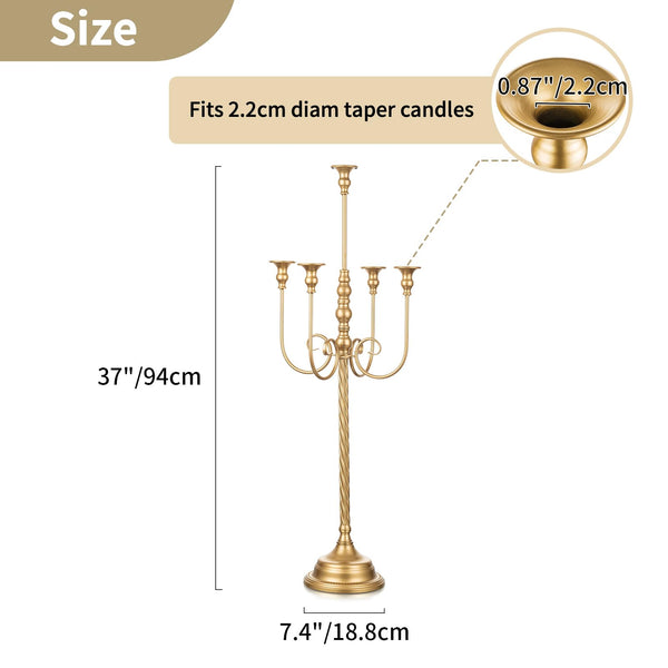 37-Inch Tall 5-Arm Gold Metal Candelabra — Set of 2