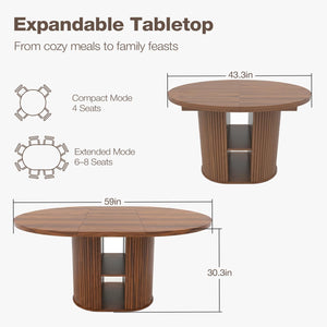 Extendable Round Dining Table 43–59 Inch with Storage Shelf