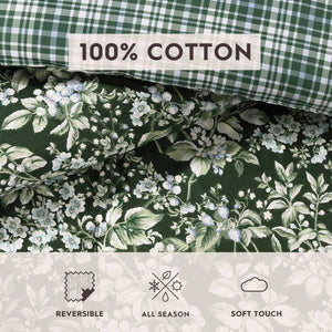 King Comforter Set 7-Piece – Floral Green Cotton Bedding