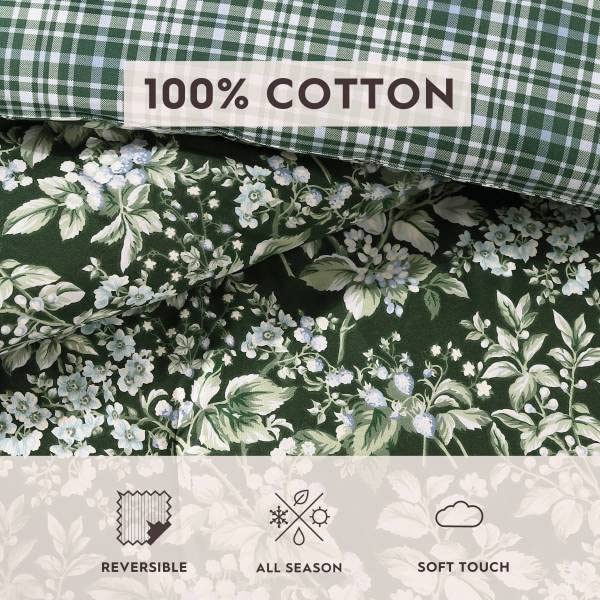 King Comforter Set 7-Piece – Floral Green Cotton Bedding