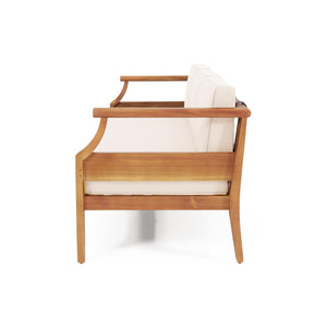 Outdoor 3-Seater Acacia Wood Sofa with Water-Resistant Cushions