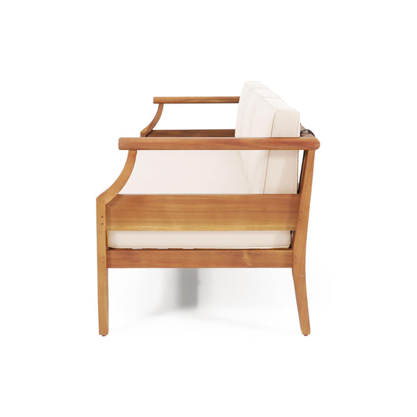 Outdoor 3-Seater Acacia Wood Sofa with Water-Resistant Cushions