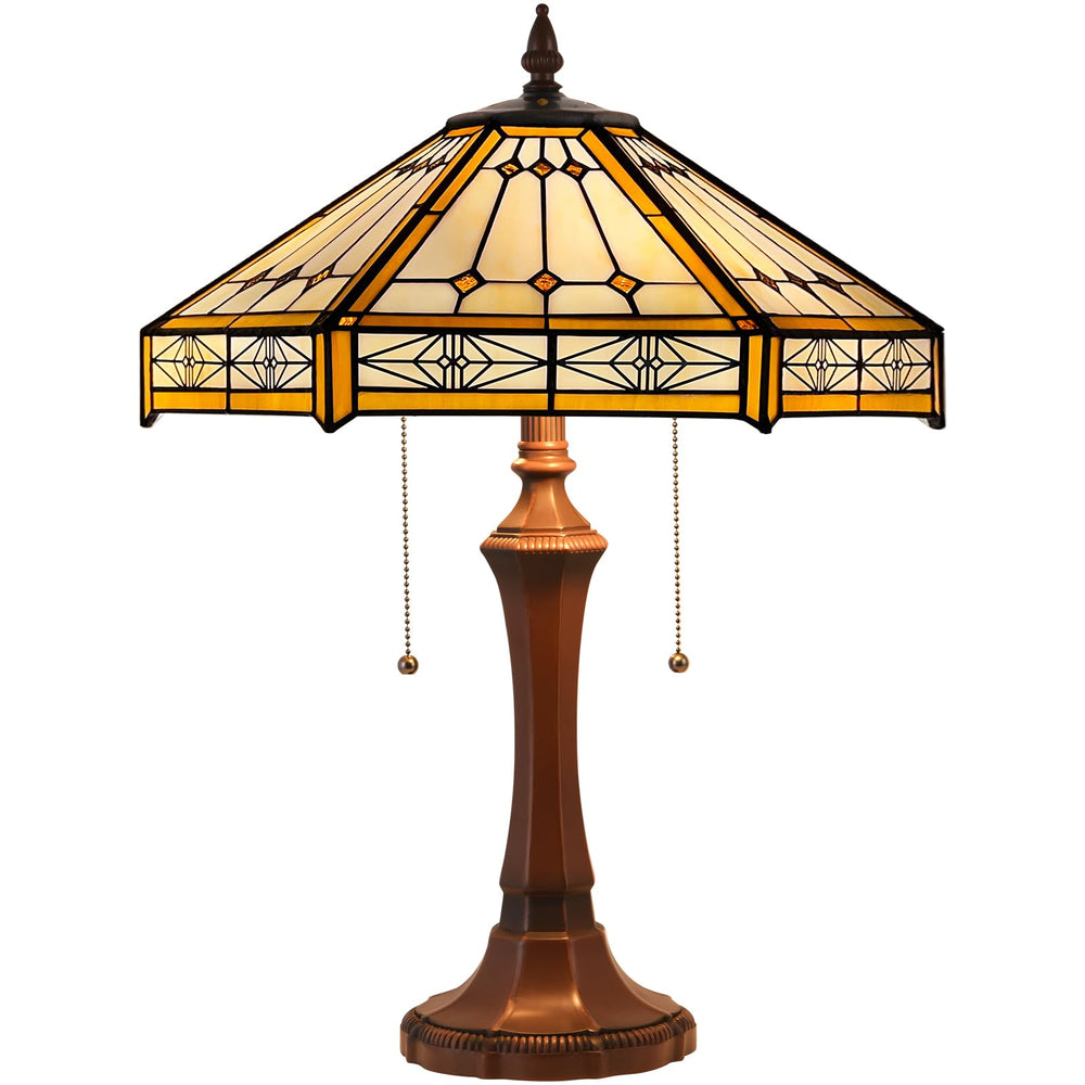 Capulina Tiffany Lamp Stained Glass Table Lamp 2-Light 16x16x24 Inches Cream Hexagon Tiffany Style Reading Desk Lamp Decor for Home Office Bedroom Living Room