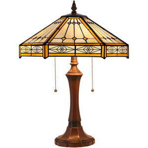 Capulina Tiffany Lamp Stained Glass Table Lamp 2-Light 16x16x24 Inches Cream Hexagon Tiffany Style Reading Desk Lamp Decor for Home Office Bedroom Living Room
