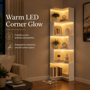 6-Tier Corner Bookshelf with LED Lights