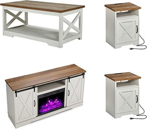 5-Piece Farmhouse Living Room Set with Electric Fireplace TV Stand