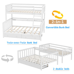 Twin Over Full Bunk Bed with Charging Station & LED Lights