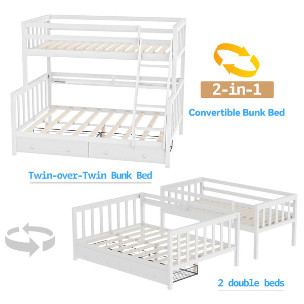 Twin Over Full Bunk Bed with Charging Station & LED Lights