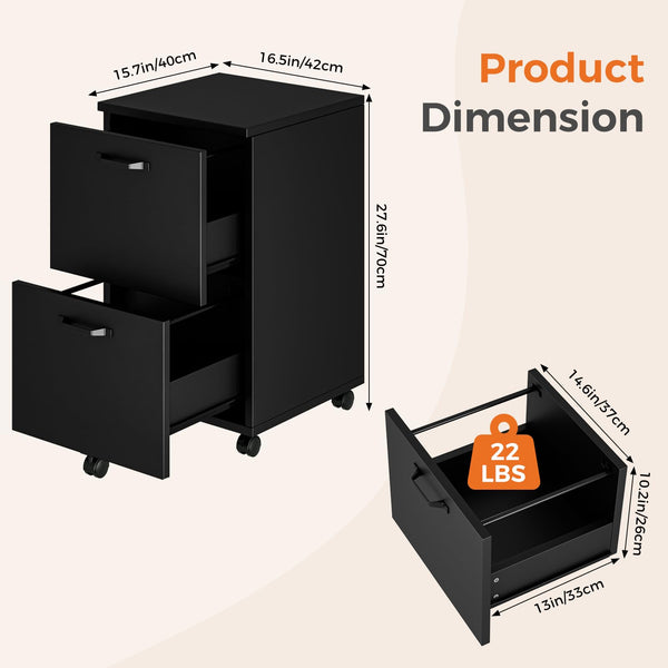 2-Drawer Rolling Filing Cabinet with Printer Stand