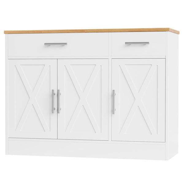 Farmhouse Sideboard Buffet Cabinet with Storage – 3 Barn Doors, 2 Drawers