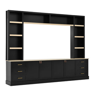 102.3" Farmhouse 4-Piece Entertainment Center with Drawers & Adjustable Shelves