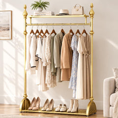 Gold Clothing Rack with Double Shelves, 39.4-Inch