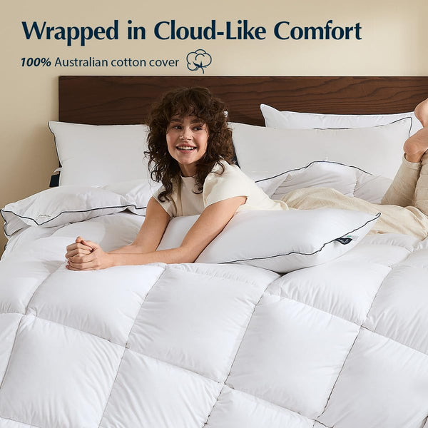 Goose Down Fiber Comforter – 420TC Cotton Shell, All-Season, Baffle Box