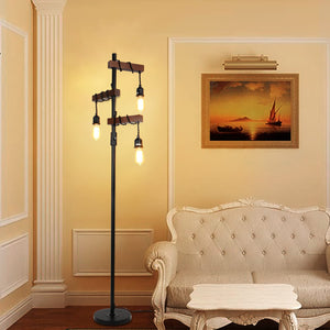 Wood Floor Lamp with Dimmable 3-Head Design