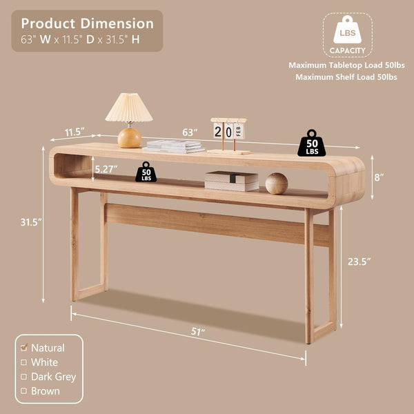 63-Inch Console Table with Open Shelf